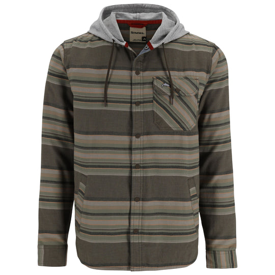 Simms Men's Santee Flannel Hoody Hickory / Dolomite Blanket Stripe Image 01