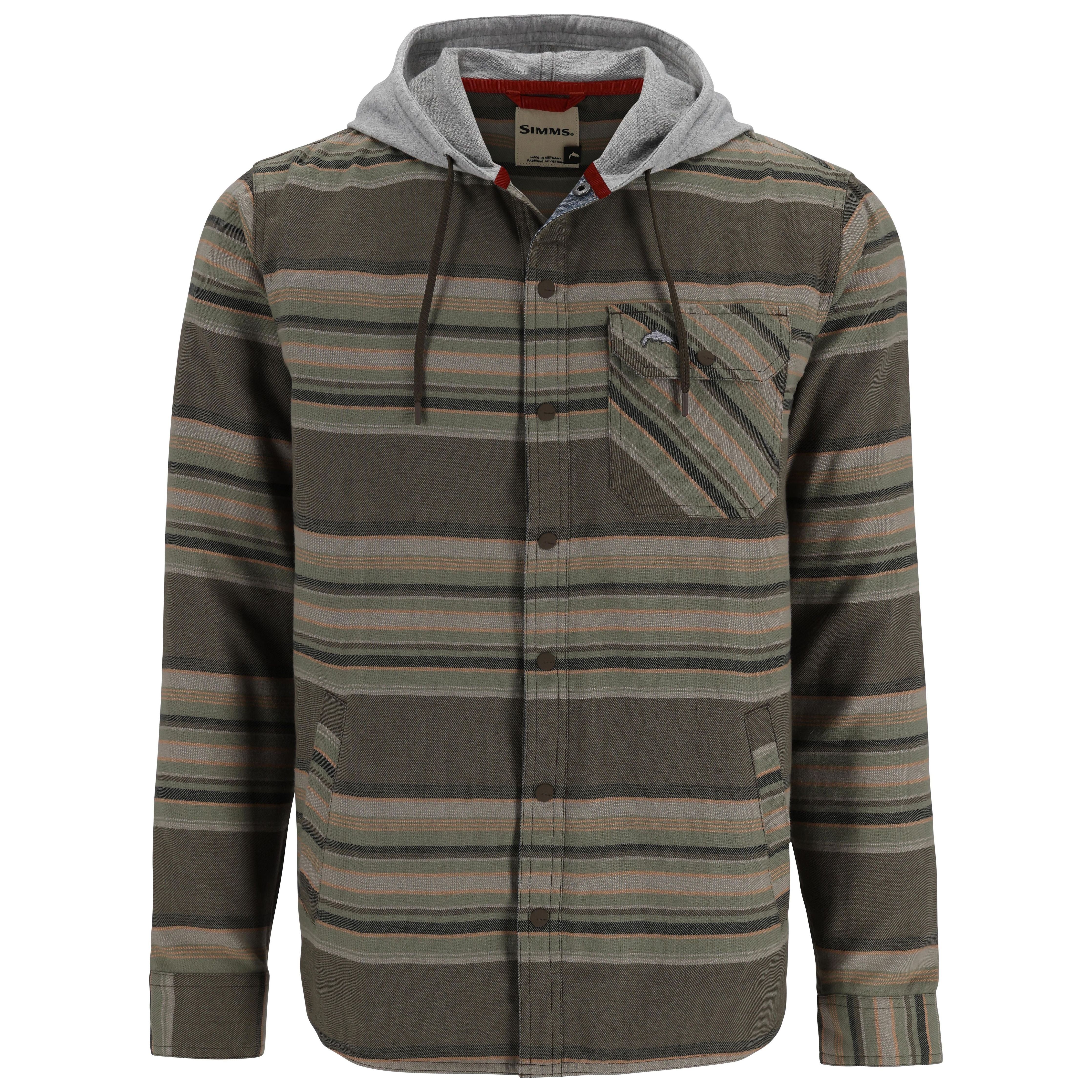 Simms Men's Santee Flannel Hoody Hickory / Dolomite Blanket Stripe Image 01
