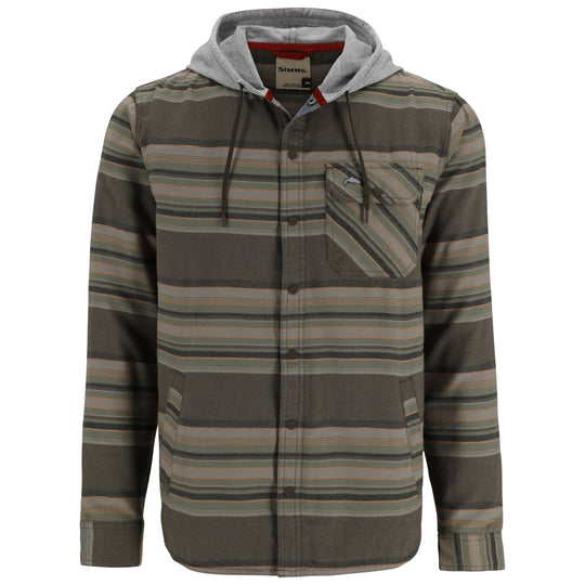 Simms Men's Santee Flannel Hoody Hickory / Dolomite Blanket Stripe Image 01