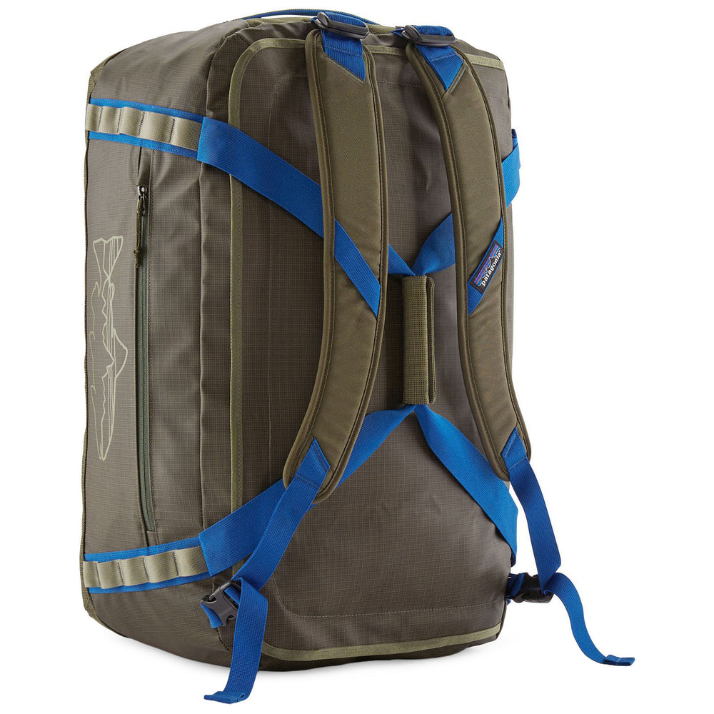 Patagonia Black Hole Duffel 55L Basin Green with Fitz Trout