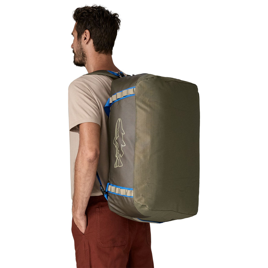 Patagonia Black Hole Duffel 55L Basin Green with Fitz Trout