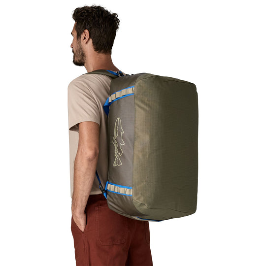 Patagonia Black Hole Duffel 55L Basin Green with Fitz Trout