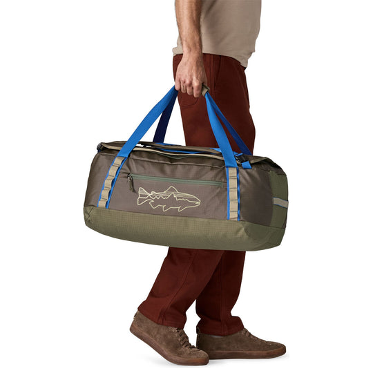 Patagonia Black Hole Duffel 55L Basin Green with Fitz Trout