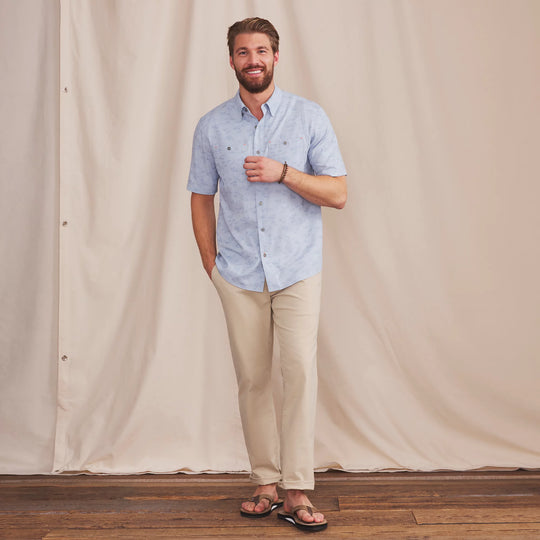 Orvis Mens Printed Tech Chambray Short-Sleeve Shirt