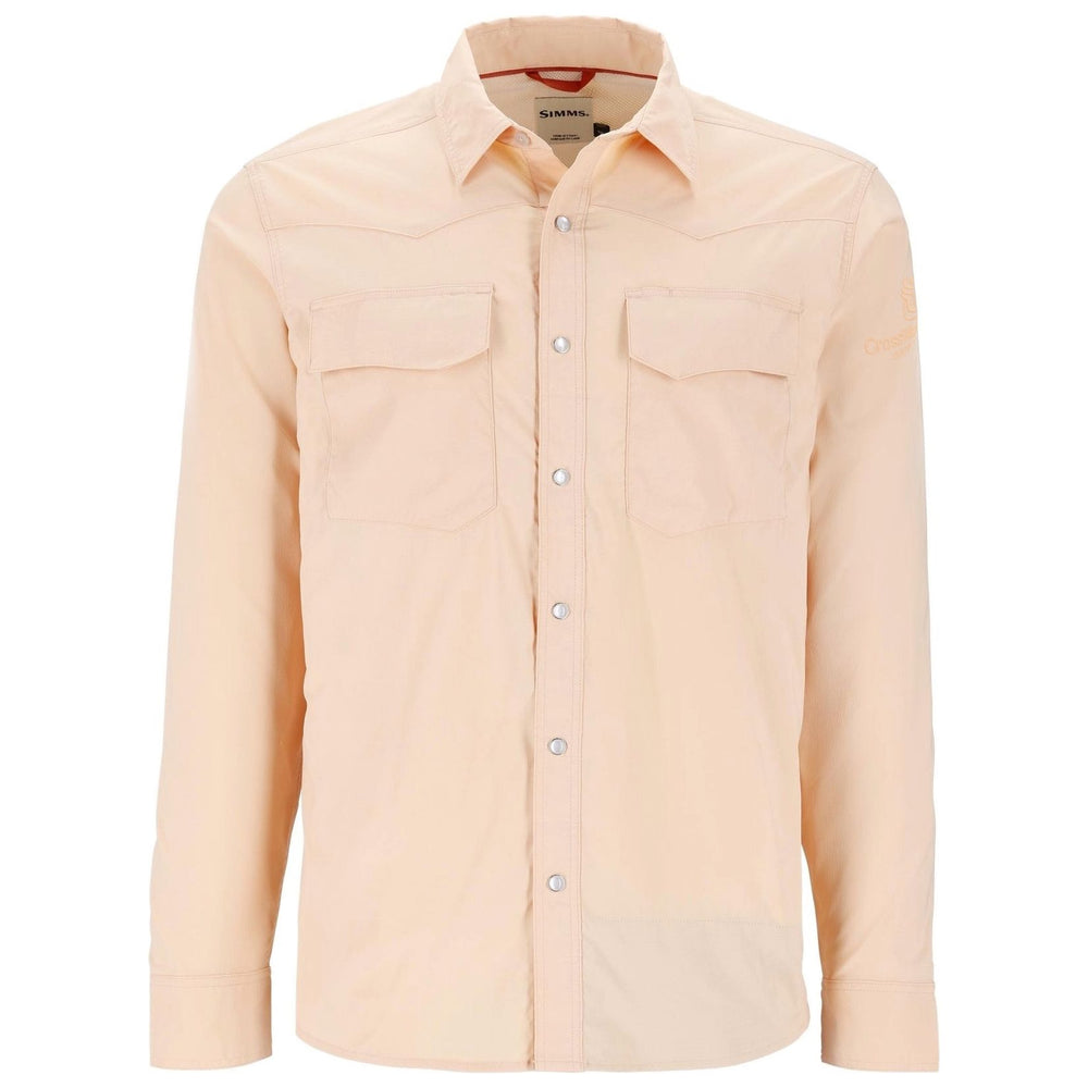 CWC Simms Embroidered Men's Big Sky Tech LS Shirt Antigua / Beige Orange Image 01